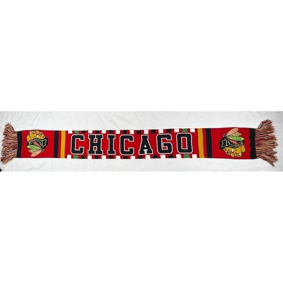 Other - Chicago Blackhawks Red Knit Stripe Fringe Scarf NHL Fan Gear Acrylic Blend